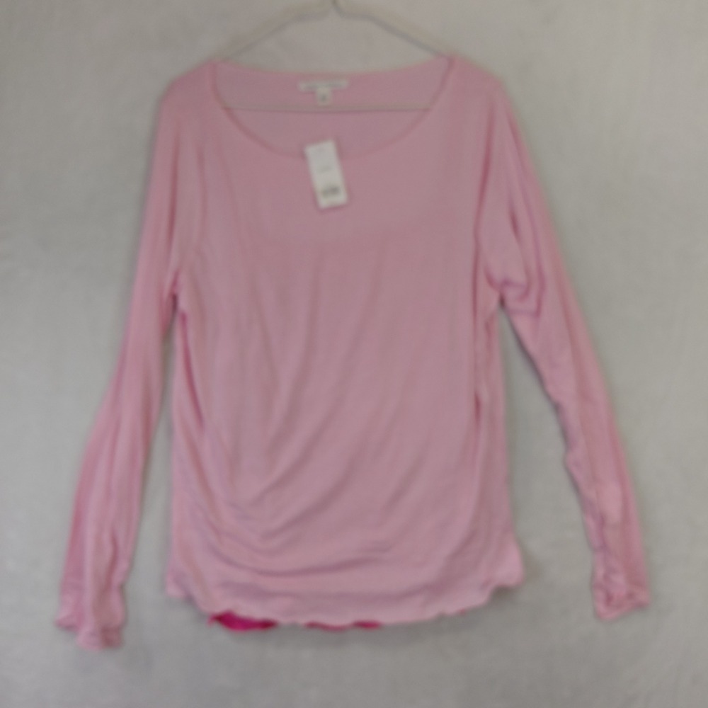 Banana Republic Womens XL Pink Long Sleeve Ruffle Hem Layered Top NWT 239484-001